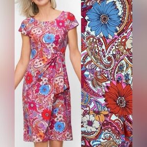 Talbots Island Paisley floral tie detail jersey sheath dress size small petite